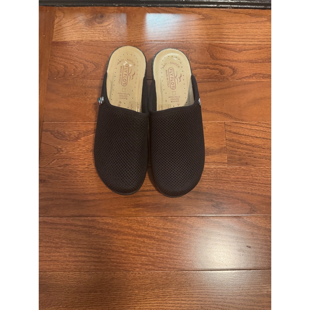 Fly Flot Black Mesh Anatomic Clogs Italian Leather Mules Women 39 SZ 8